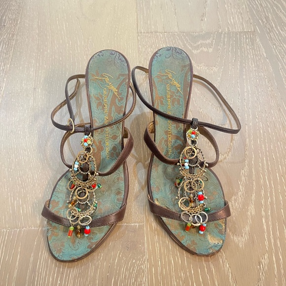 Giuseppe Zanotti Shoes - Giuseppe Zanotti Brown Sandals with Chain Embellishments